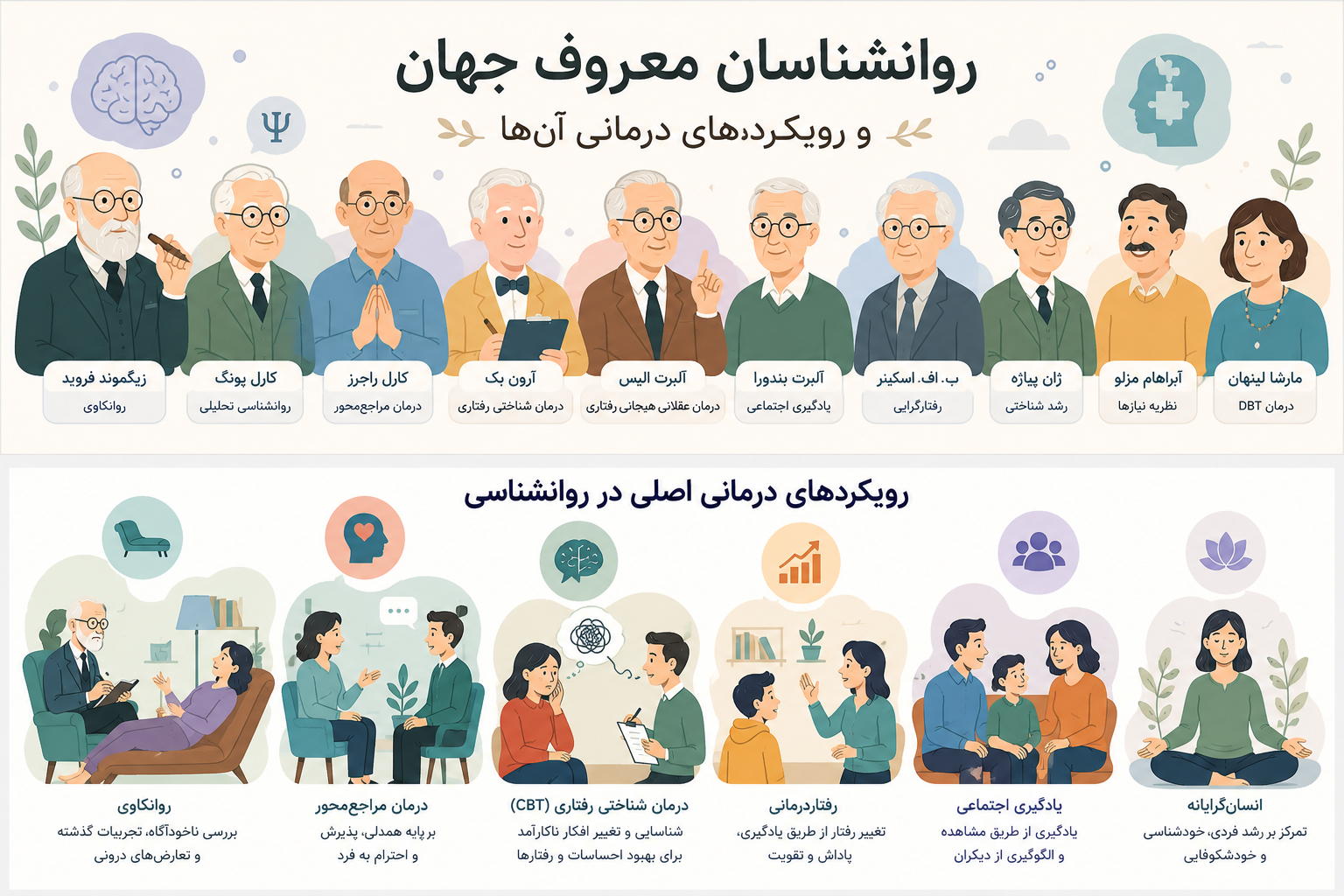 ۱۰ روانشناس تأثیرگذار جهان و رویکردهای درمانی آن‌ها